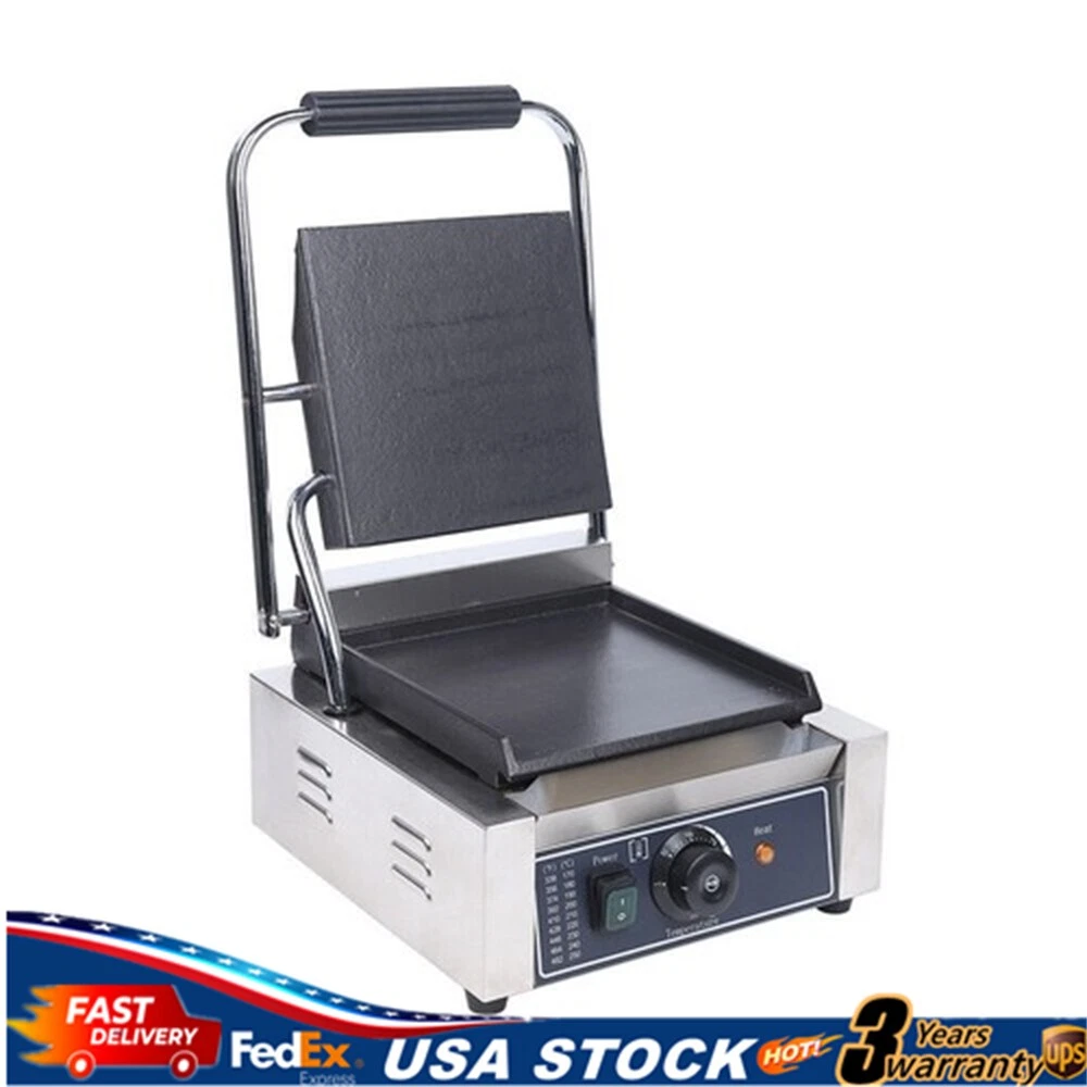 Commercial Sandwich Press Grill Griddle Panini Maker Smooth Flat Surface Steak