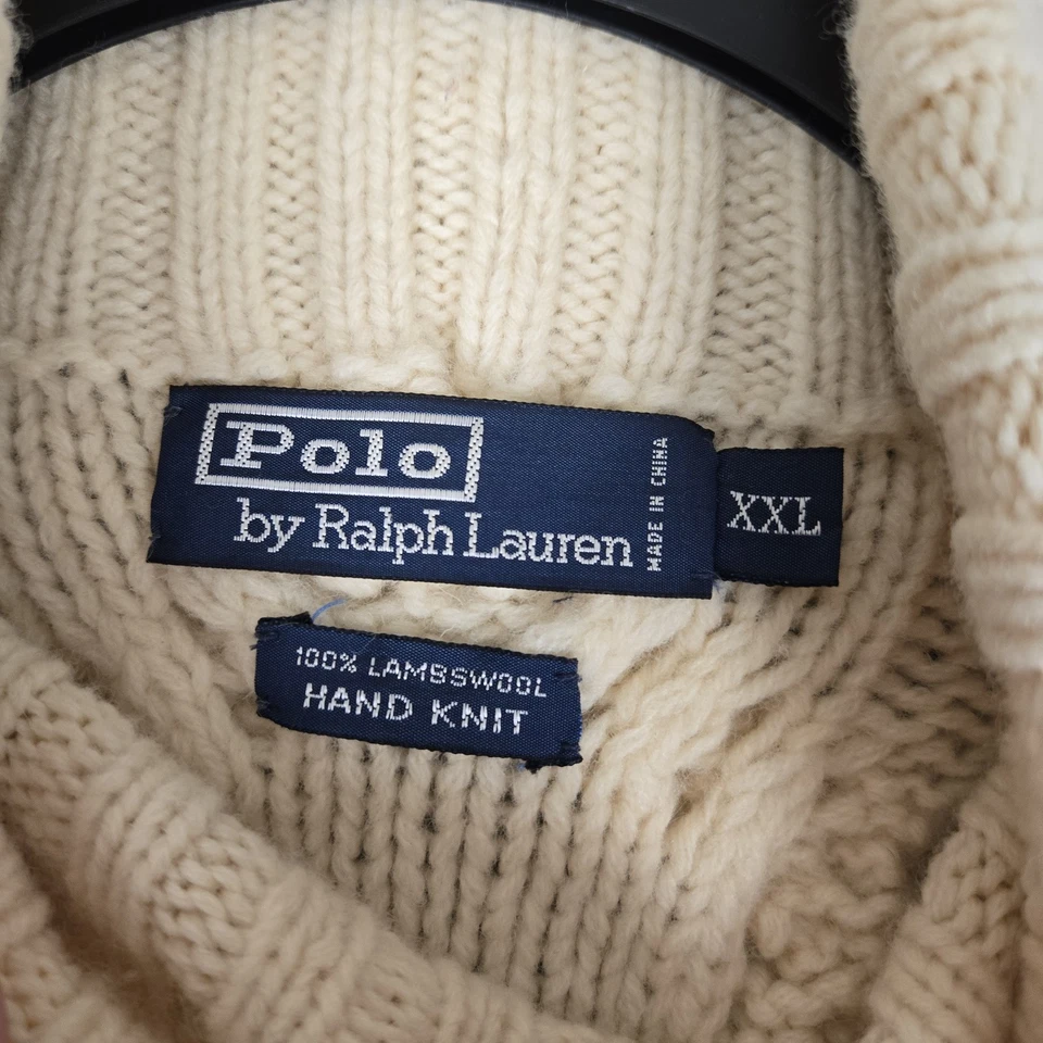 Suéter POLO RALPH LAUREN Para Hombres 2XL De Colección Tejido a Mano Pescador Cable Lana de Cordero Foto 3 de 4