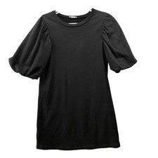 Zara Puff Sleeve Sweatshirt Dress Womens S Black Crewneck Pullover Short Sleeve