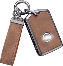Compatible with Volvo Key Fob Cover with Keychain Leather Key Case Protector for