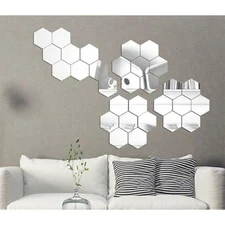 32 Pieces Hexagonal Mirror Wall Stickers for Home Walls Acrylic Panels