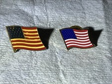 Old  New American Flag Lapel Hat Pin