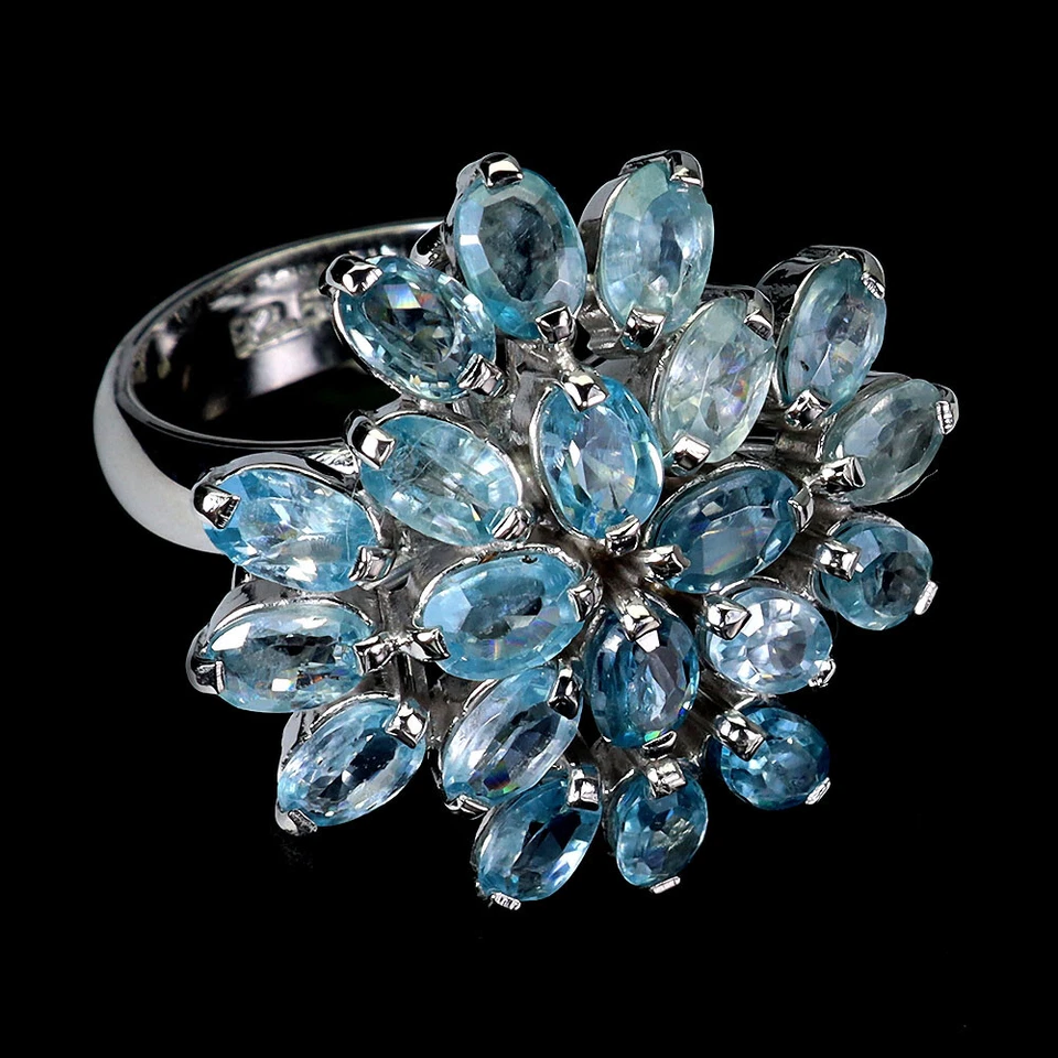 Anel de prata esterlina 925 oval zircão azul 6x4mm feito à mão joia de pedra preciosa tamanho 7 - Imagem 3 de 4