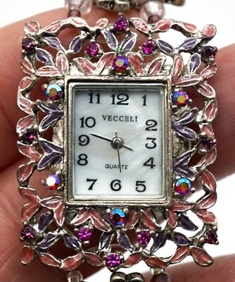 Beautiful VECCELI ITALY Women's Watch Enameled & Jeweled Bracelet