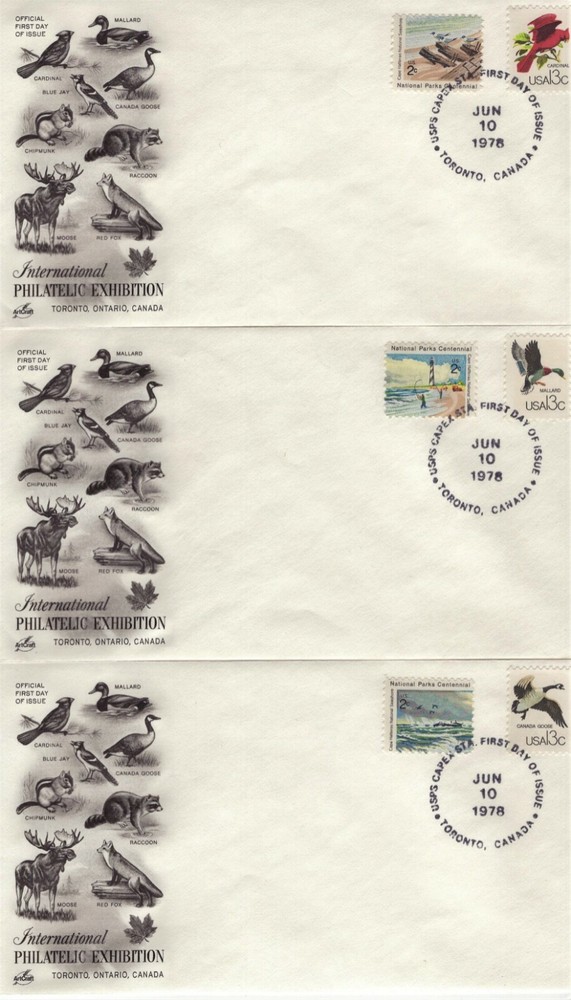 Set of 8 USPS FDC #1757a 1978 13¢ CAPEX Wildlife ArtCraft Cachets ST1689