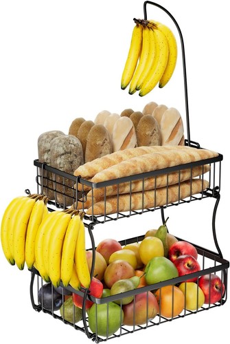 Simple Trending 2 Tier Fruit Basket Bowl for Kitchen Counter, Metal Wire... - Picture 6 of 7