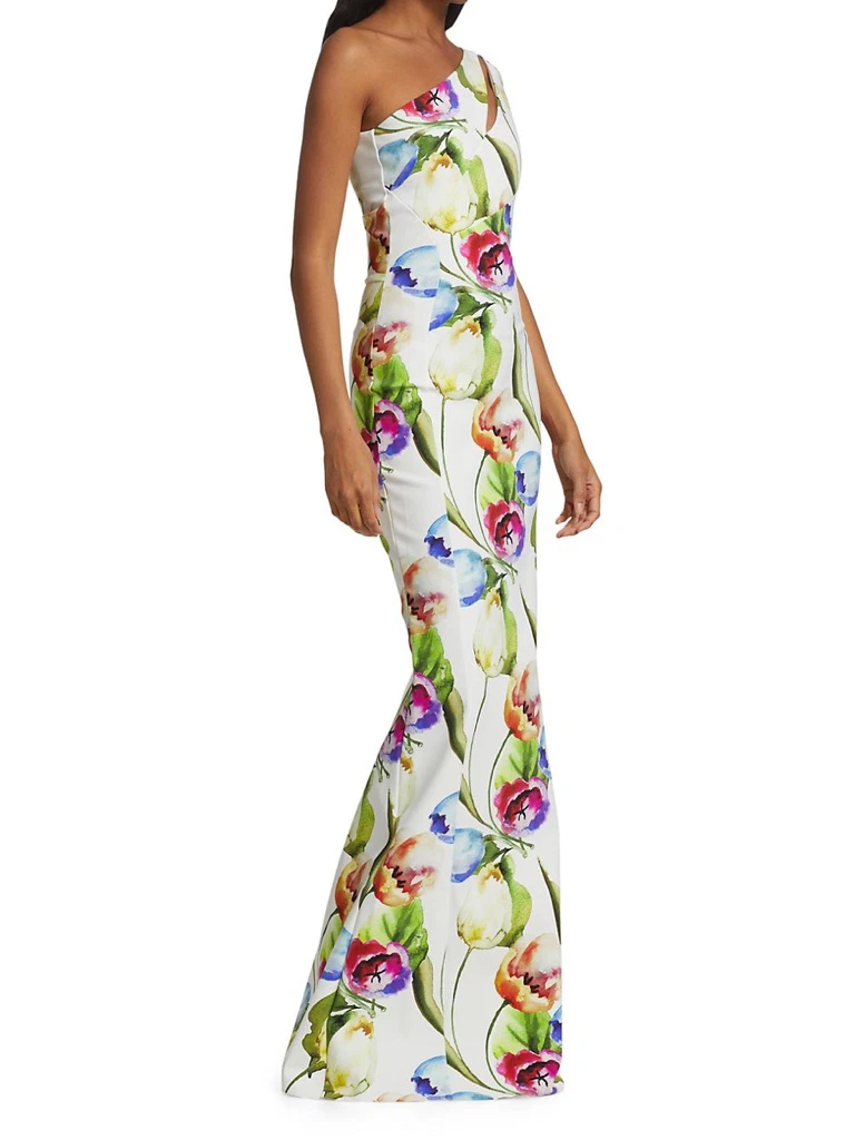 Chiara Boni La Petite RobeFloral One Shoulder Jersey Gown