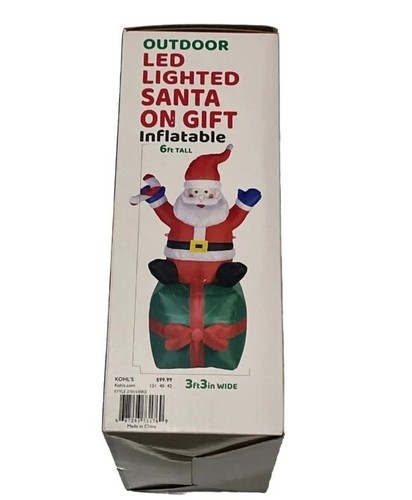 6 FOOT Christmas Inflatable Santa on Gift Package LED Lighted Yard Decoration - Picture 3 of 5