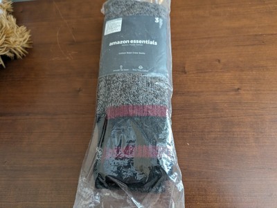 NEW Amazon Essentials COTTON BOOT CREW SOCKS Men's 3 Pair Pack Size 12-16 Grey