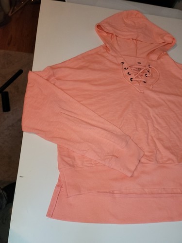SO The Lounge Life Orange/Peach Cropped Hoodie Pullover Sweatshirt Large - Picture 3 of 7