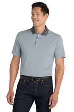 Port Authority K558 Men Grey White Fine Stripe Performance Moisture Wicking Polo