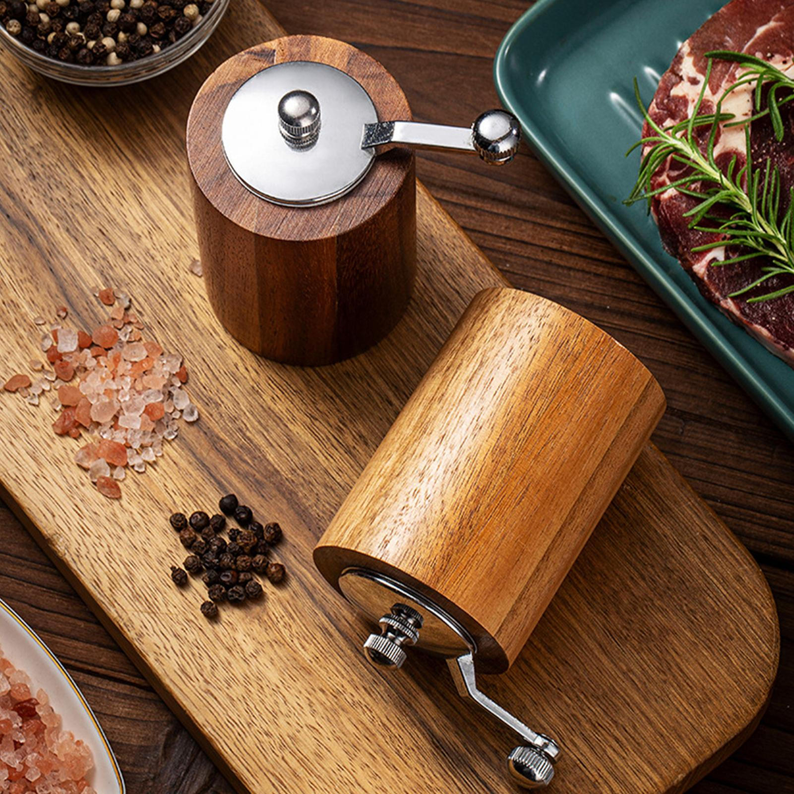 Salt and Pepper Mill, Hand Crank Wood Pepper Grinder Salt Shaker eBay