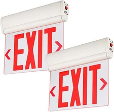 (Lot of 2) LEONLITE Red LED Edge Lit Sign Exit Sign Light Rotating Clear Panel N