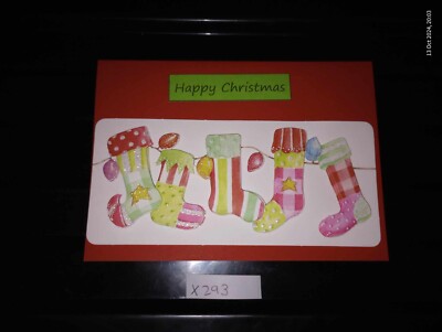 Luxus Handarbeit Personalisiert Weihnachtskarte Rot Grün Strümpfe Weiß 3D X293