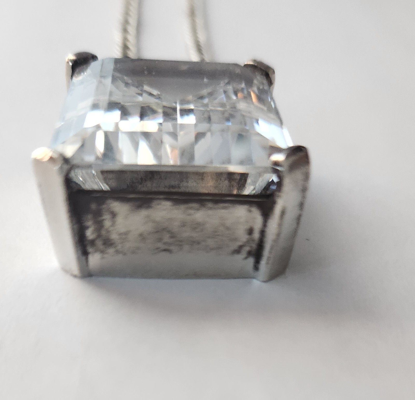 Silver Crystal Clear Quartz Rectangle Pendant 925… - image 10