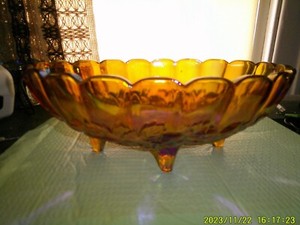 Amber Carnival Depression Glass Footed Bowl