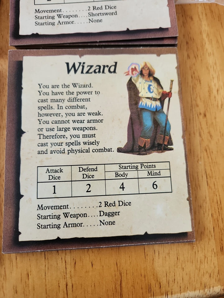 HEROQUEST 游戏替换全套 4 张英雄卡 1990 年 D&D 角色扮演游戏 — 第 3/4 张图片