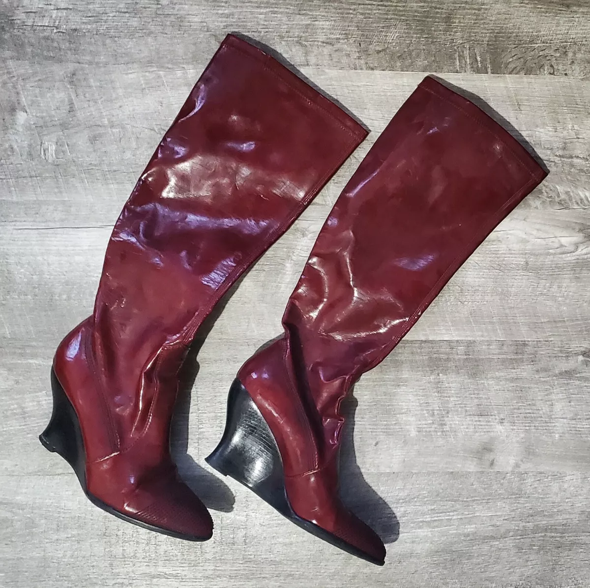 Red knee high wedge cheap boots