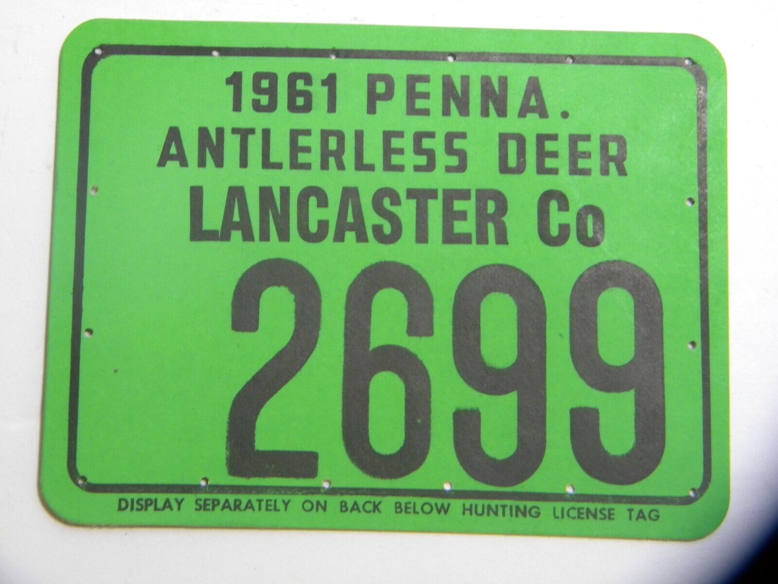 1961 Pennsylvania Antlerless Deer License Lancaster County