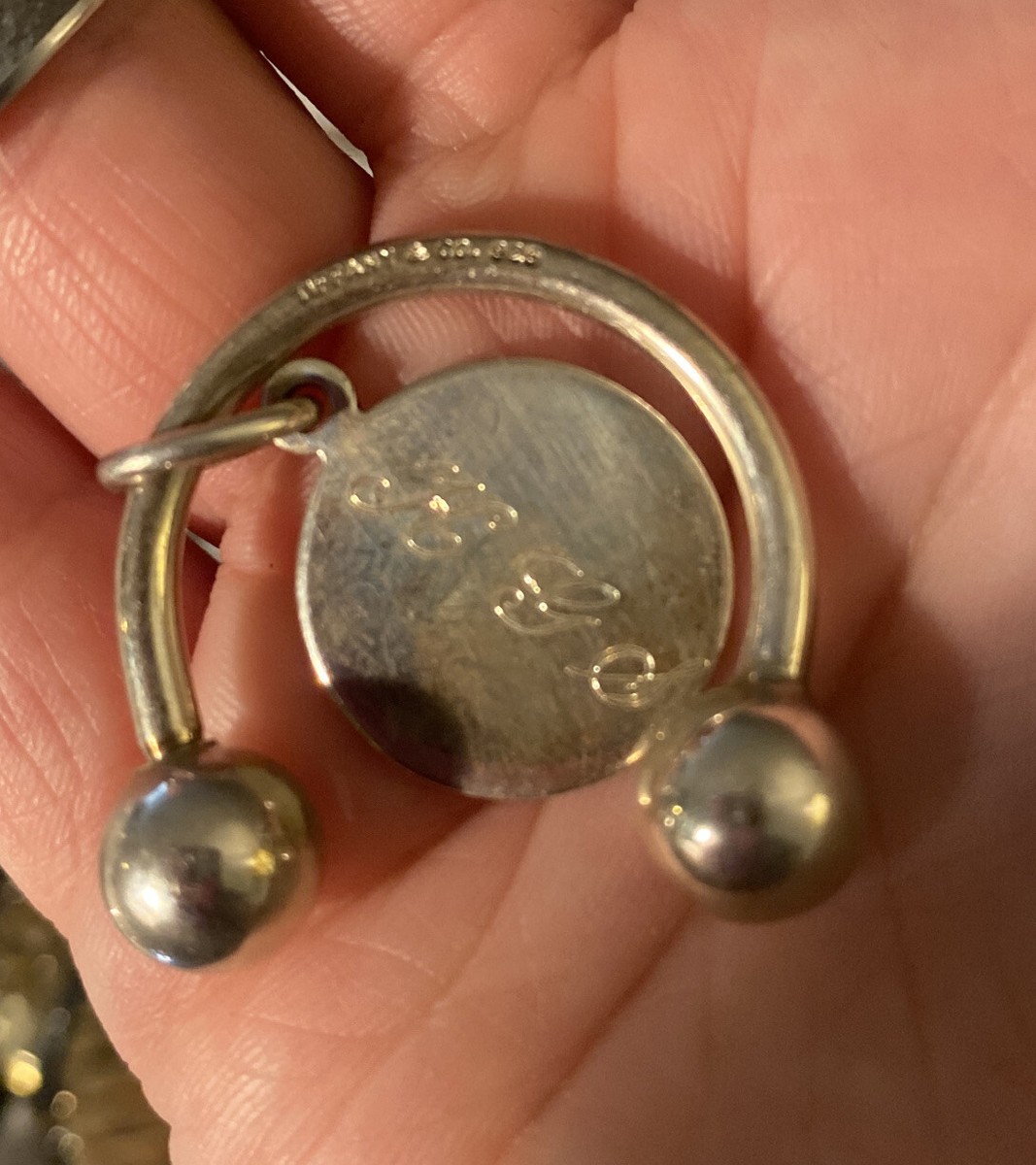 Tiffany Sterling Silver Charm Monogrammed Key Chain Ring Holder Circle Charm