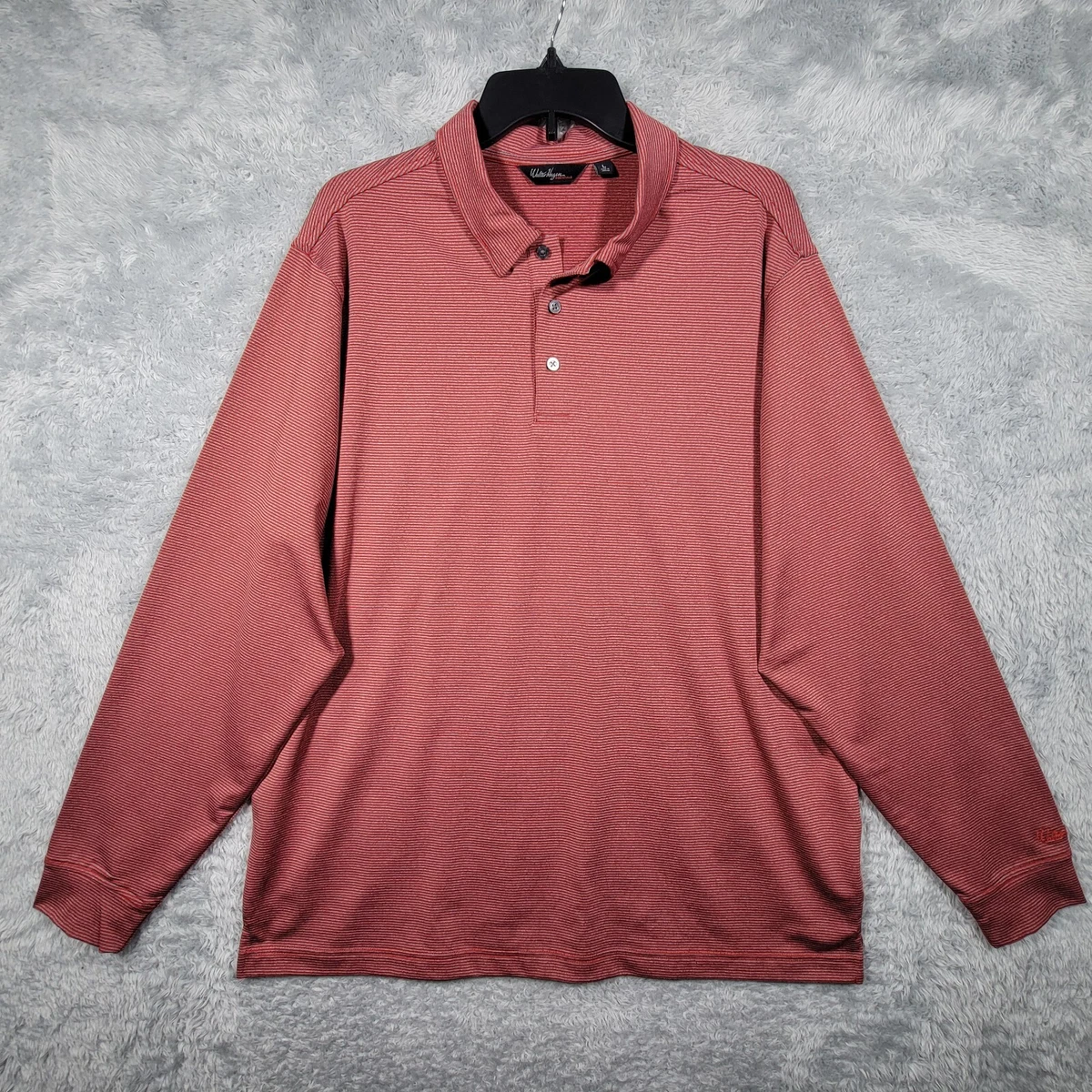 Walter Hagen Essentials Shirt Medium Red Striped Long Sleeve Golf Polo