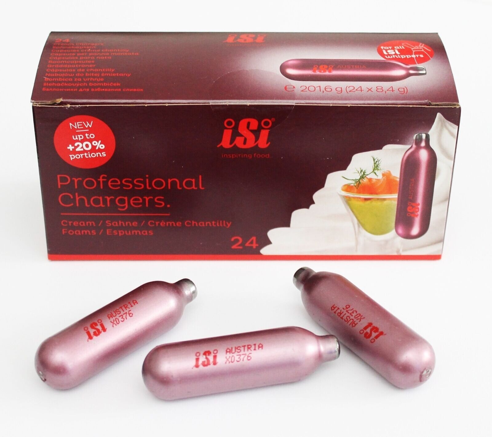 24 PZ CARTUCCE ISI NEW SUPER+20% CAPSULE PROFESSIONALI RICARICHE SIFONE PANNA