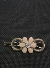 Vtg Barrette PINK DAISY FLOWER CLEAR CRYSTAL CENTER 1 1/4 Inch