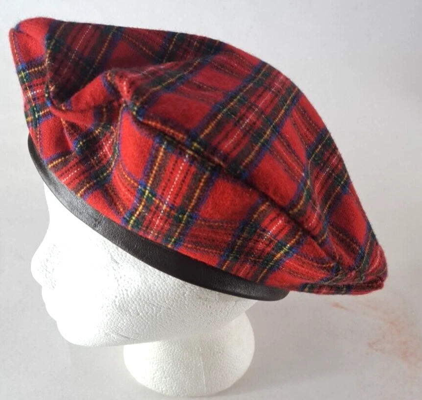 Gorra de golf vintage plana tartán gorra gorro rojo a cuadros lana hecha a mano en EE. UU. 7 1/4 Foto 2 de 4