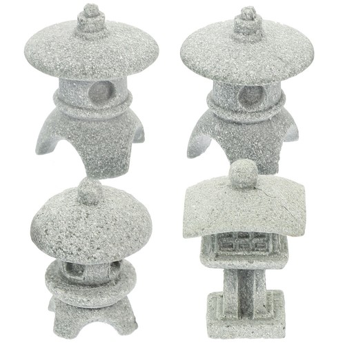 4 Pezzi Decorazione Giapponese Miniatura Pagoda Statue Miniature Pesci Serbatoio Casa Lanterna - Foto 7 di 12
