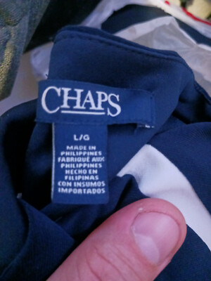 Chaps Dress Pretty Navy Blue Dress with White Design Size L | eBay