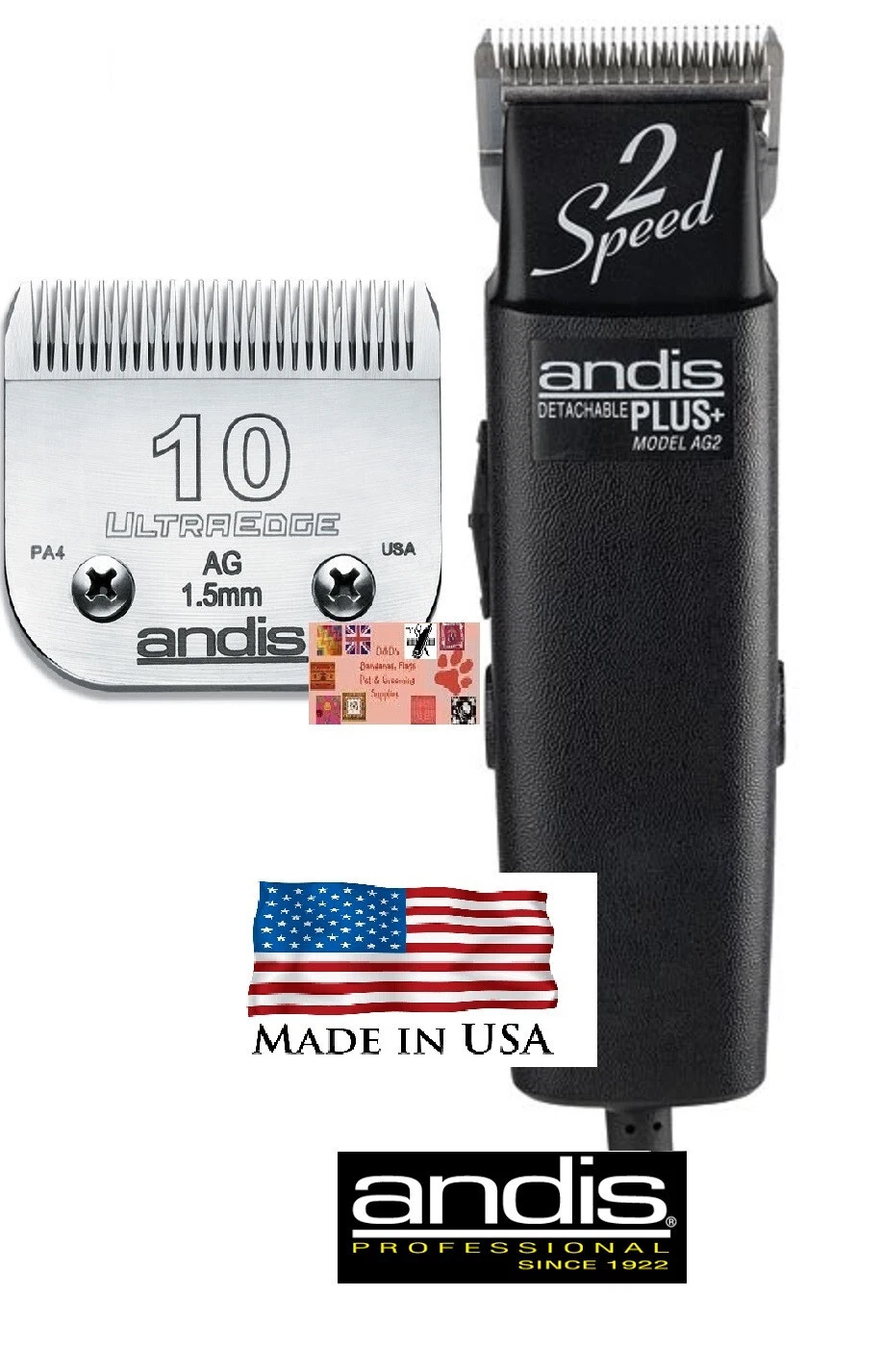 Andis AG PRO Super 2-Speed AG2 CLIPPER Set w/ULTRAEDGE 10 BLADE Pet Dog Grooming