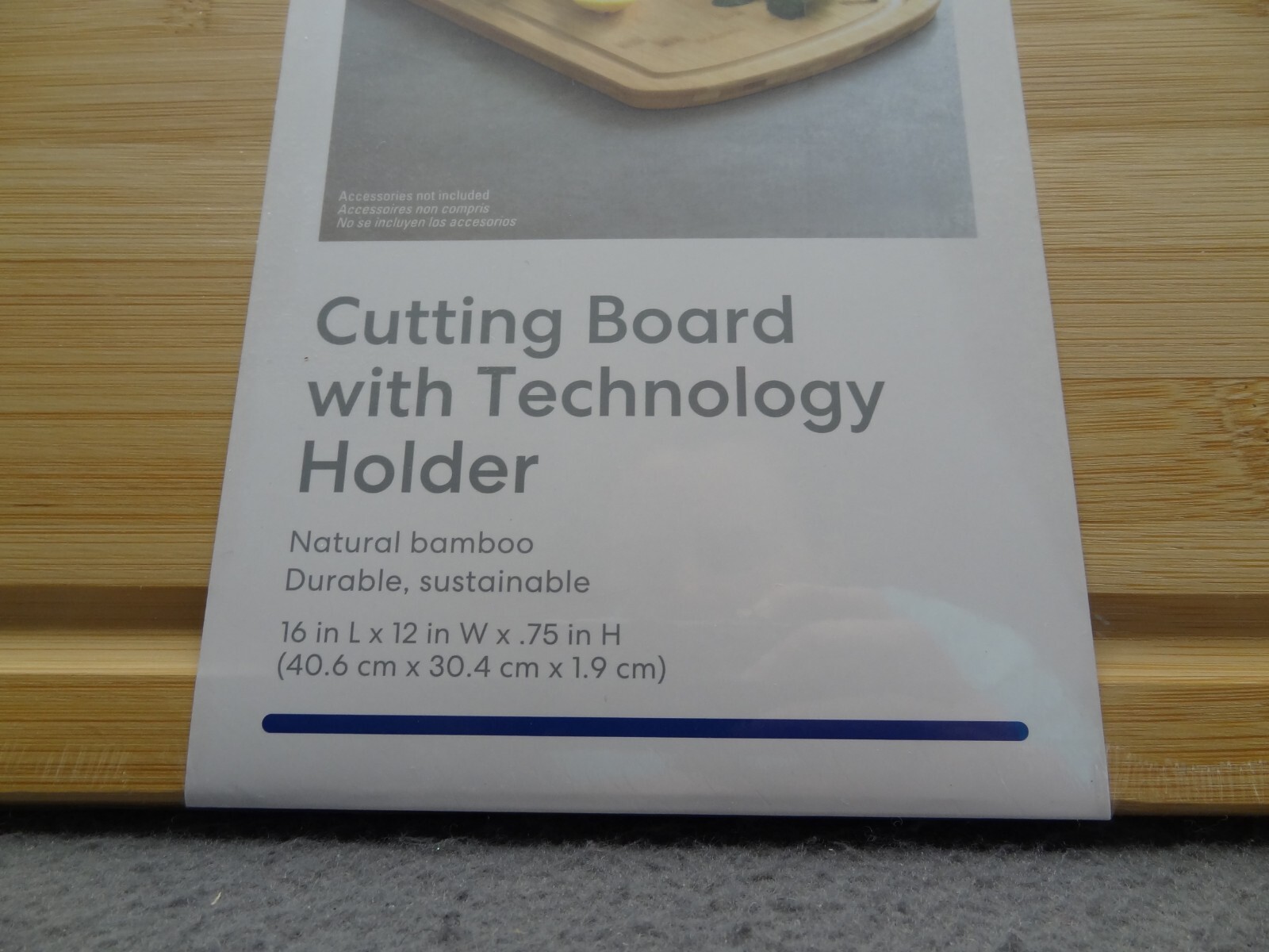 NEW Simply Essential 16x12 Natural Bamboo Cutting Board Phone Tablet Slot Holder