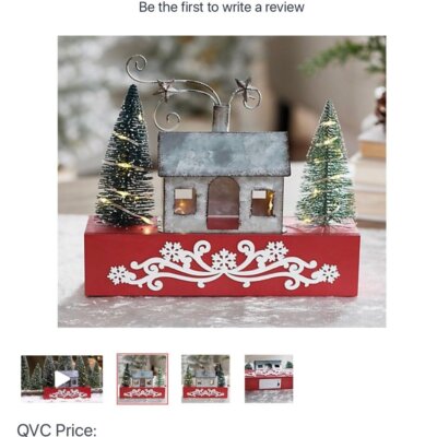 Barbara King Illuminated Metal House w/Bottle Brush Trees-Christmas-Holiday-NIB
