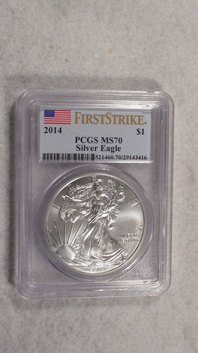 2014 PCGS MS70 SILVER EAGLE FIRST STRIKE FLAG LABEL $1.00 COIN1