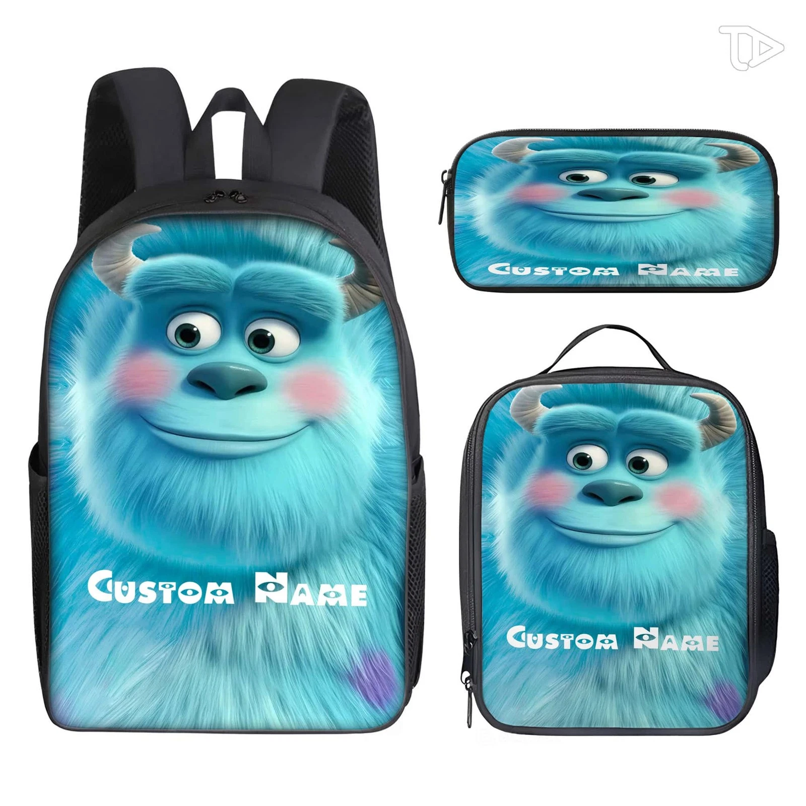 Blue Cartoon Monster Backpack Set Personalized School Bag for Kids