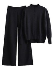 Women's 2 Piece Outfits Sweatsuit Mock Neck Pullover Top Wide Leg Pants Track...