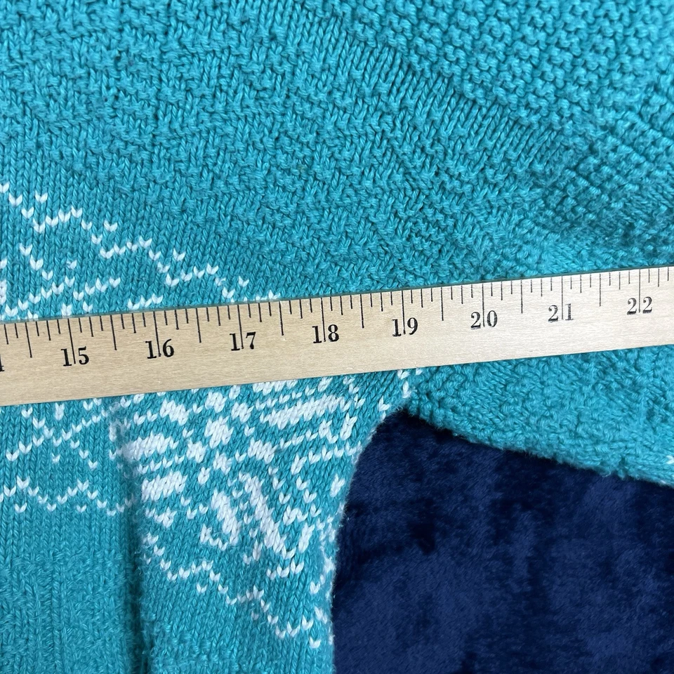 Vintage Saks Fifth Av Teal Sweater Made In Italy XL White Snowflake Pattern - Image 3 of 4