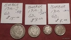 1910 Barber 50,25,10c & V-nickel Mintmarks