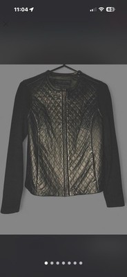 Jaclyn Smith Women's Leather Jacket With Fabric Sleeves And Back. Size S. Black.