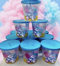 Cotton Candy Container EMPTY- Lot Of 12  Plastic With Lid Clear Tub And Blue Lid