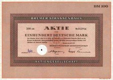 Bremer Strassenbahn AG 1959 Bremen Delmenhorst Thedinghausen Hoya Weser 100 DM #
