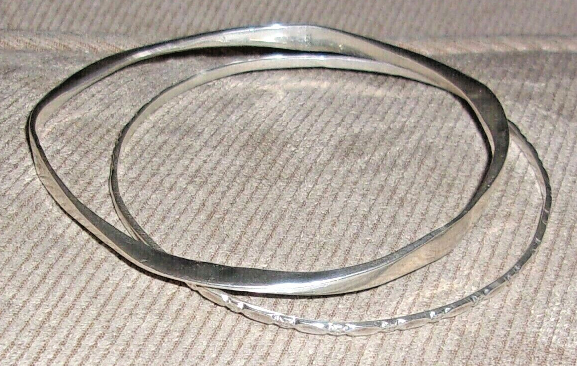VINTAGE 2 STERLING SILVER STACKABLE BANGLE BRACEL… - image 1