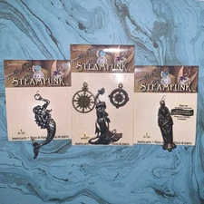 Lot of 3 Solid Oak Steampunk Jewelry Parts.