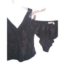 Vintage Victoria's Secret Gold Label Black Cami Shorts Satin Lingerie Set S