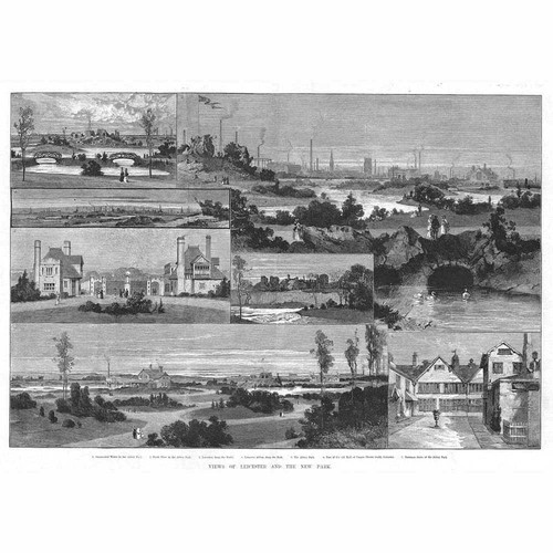 LEICESTER Views of the City - Antique Print 1882