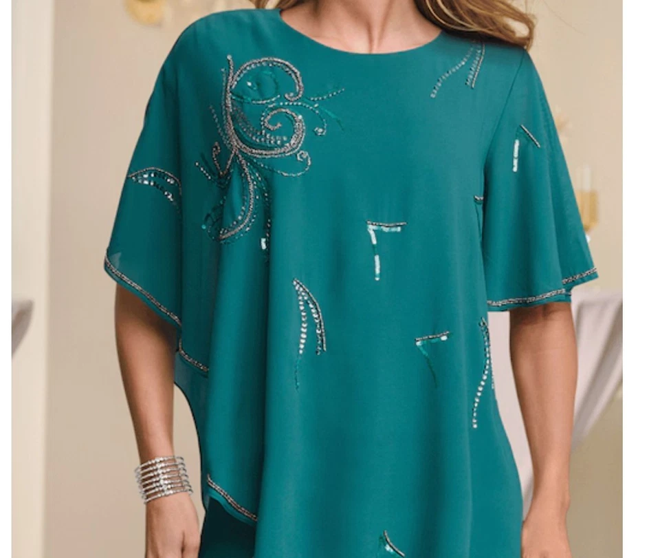 Talla S Medianoche Terciopelo Verde Formal Boda Iglesia Jonette Adornado Falda Traje Foto 2 de 4