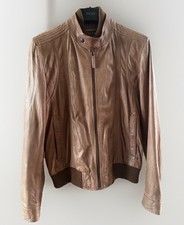 Woodland Genuine Leather Jacket Tan Brown Biker Bomber Style Ribbed Collar