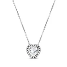 KUNSIR 925 Sterling Silver Sparkling Heart Pendant Bead Necklace For Women Gifts