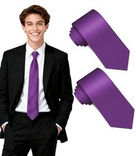 Fineknot Black Ties for Men, Formal Neckties for Men, Solid Color Mens 2 Purple