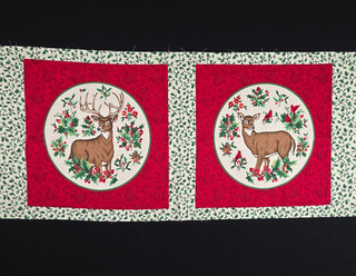 Holiday Deer Pillow Fabric Panel Cardinals Holly Vintage 1970's Cotton